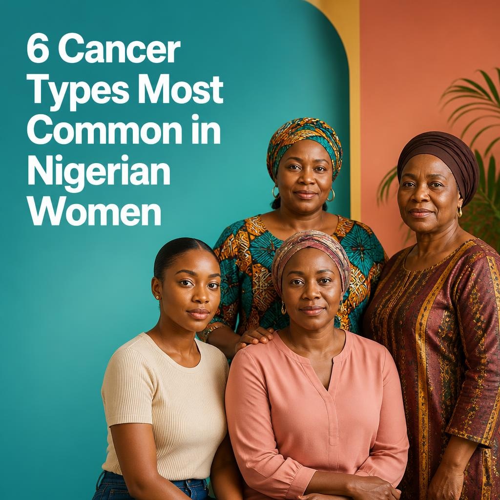 Photo of four Nigerian women, ranging from their twenties to their sixties, posing together against a colourful background.